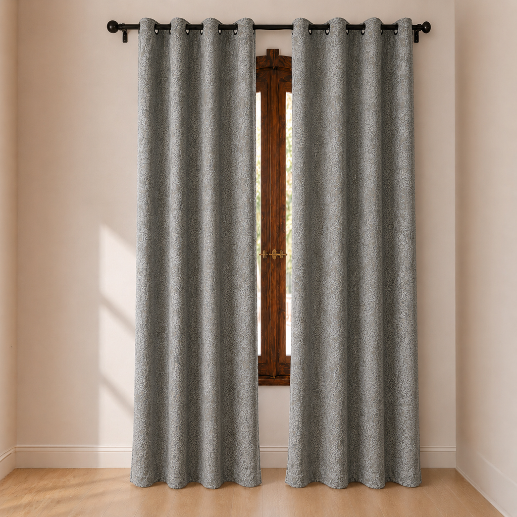 Grey Jacquard Curtain