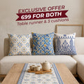 Greek Chic Living Room Bundle – 1 Table Runner & 3 Cushion Covers