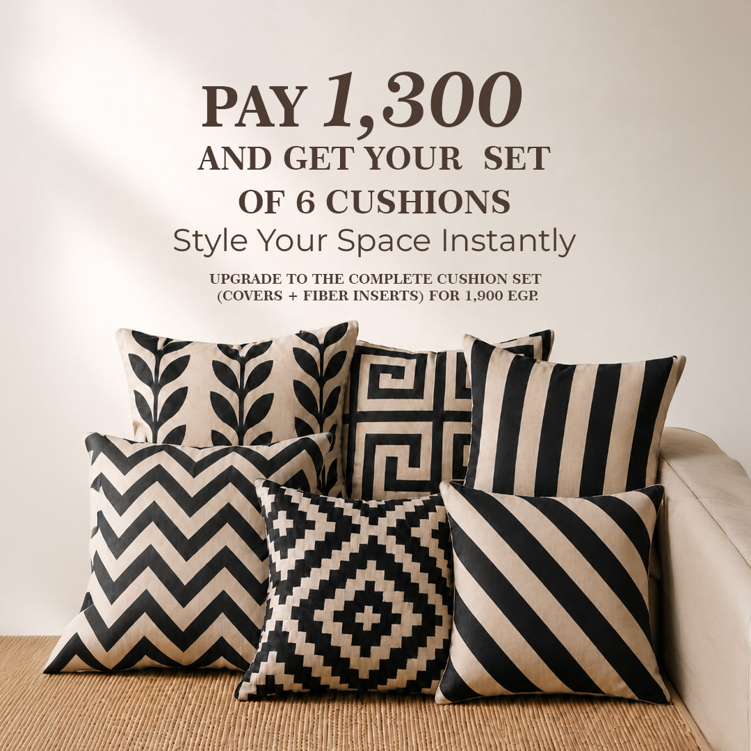 Set of 6 black and white cushions