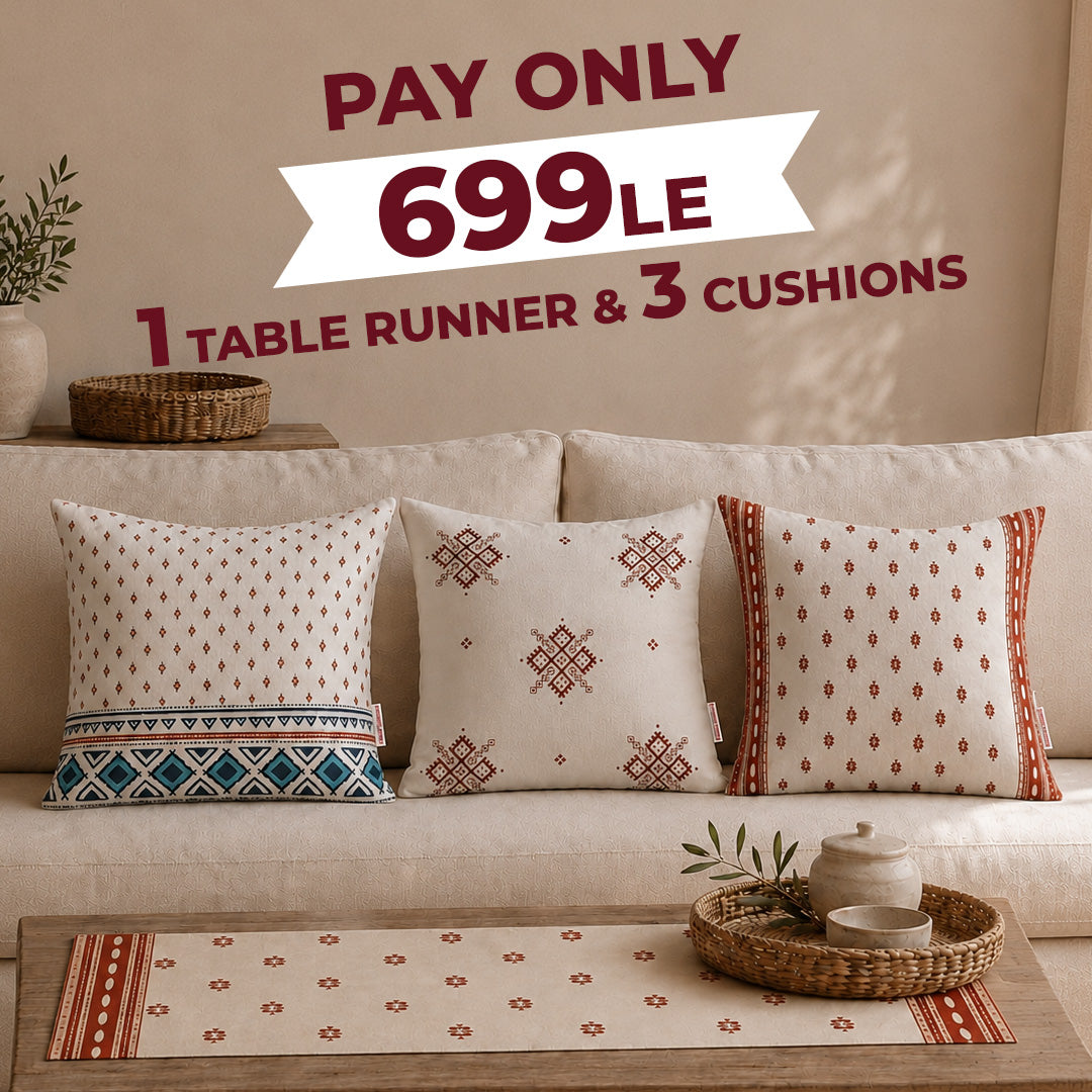 Boho Chic Living Room Bundle – 1 Table Runner & 3 Cushion Covers