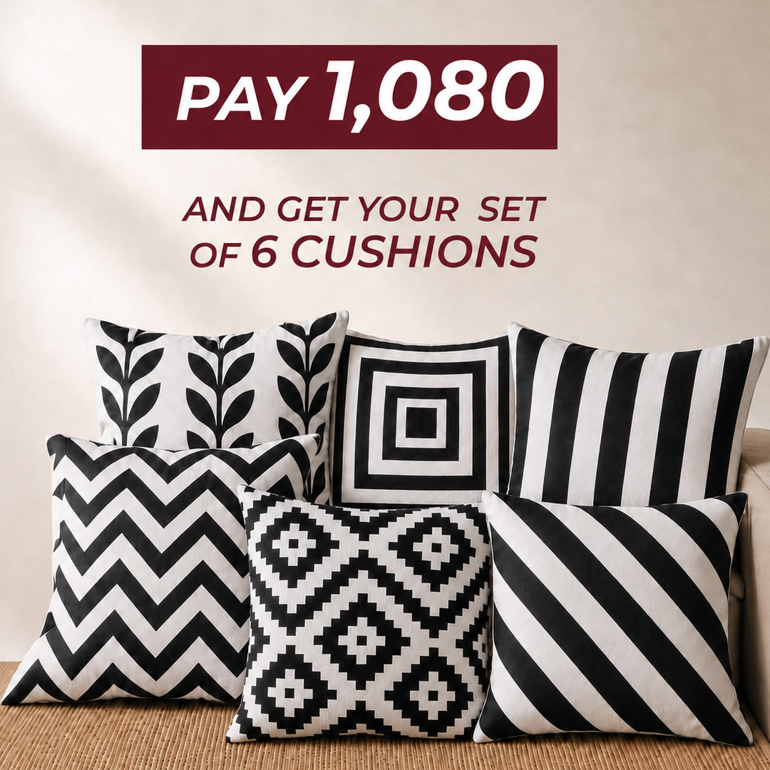 Set of 6 black and white cushions