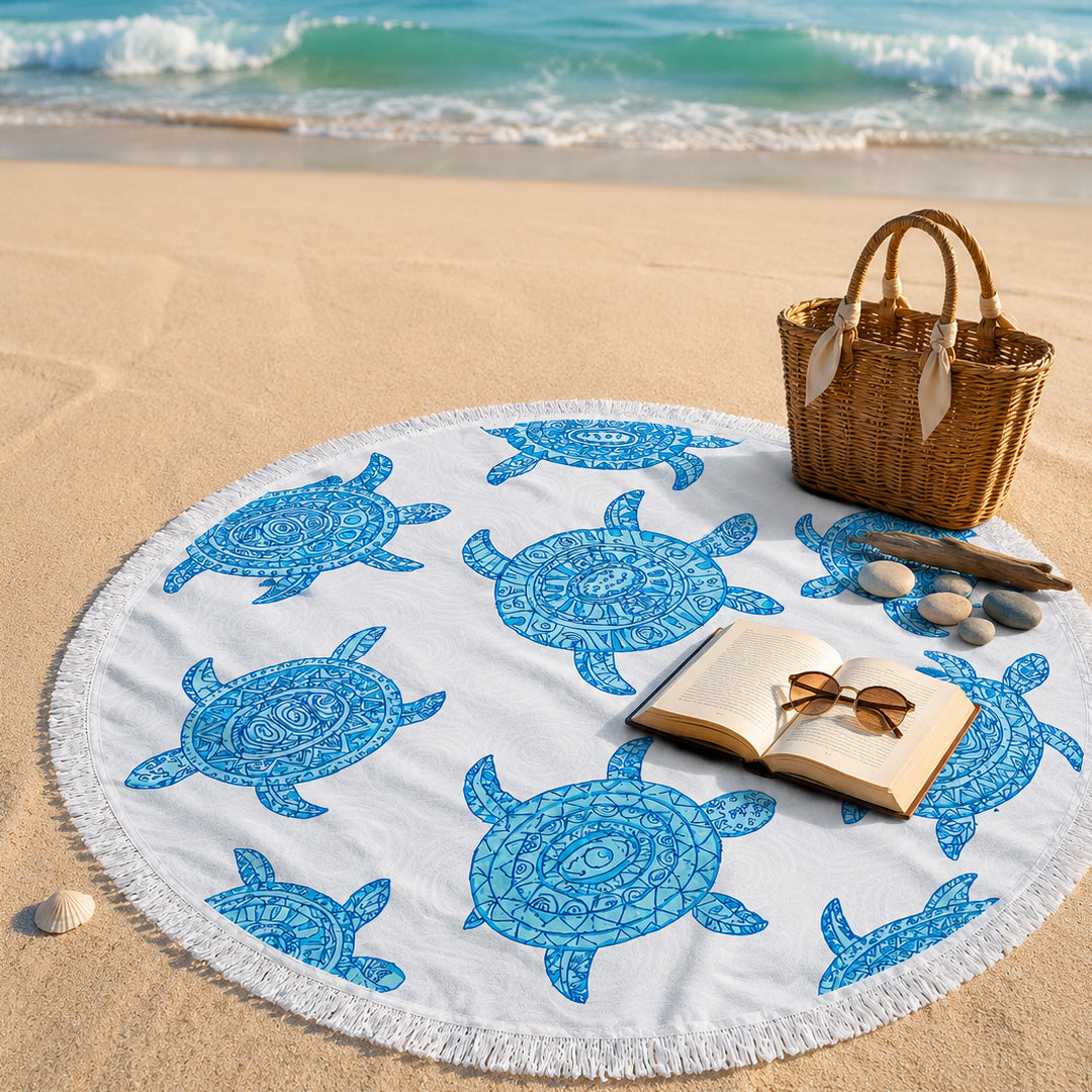 Tiny Blue Turtles Beach Blanket