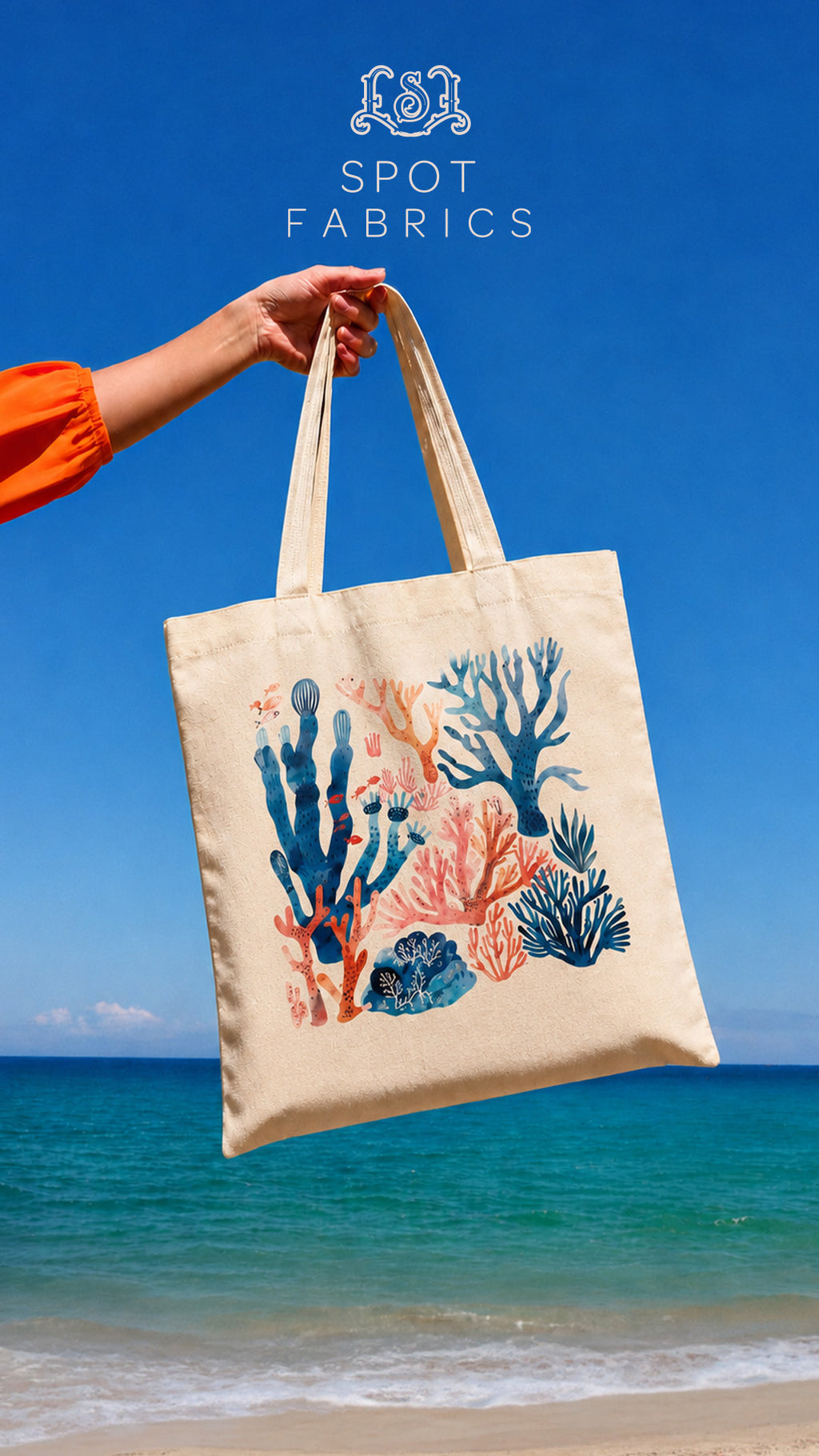 Coral Reef Marine Life Watercolor Tote Bag