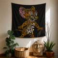 Retro Cat and Mouse Typographic Silhouette Tapestry