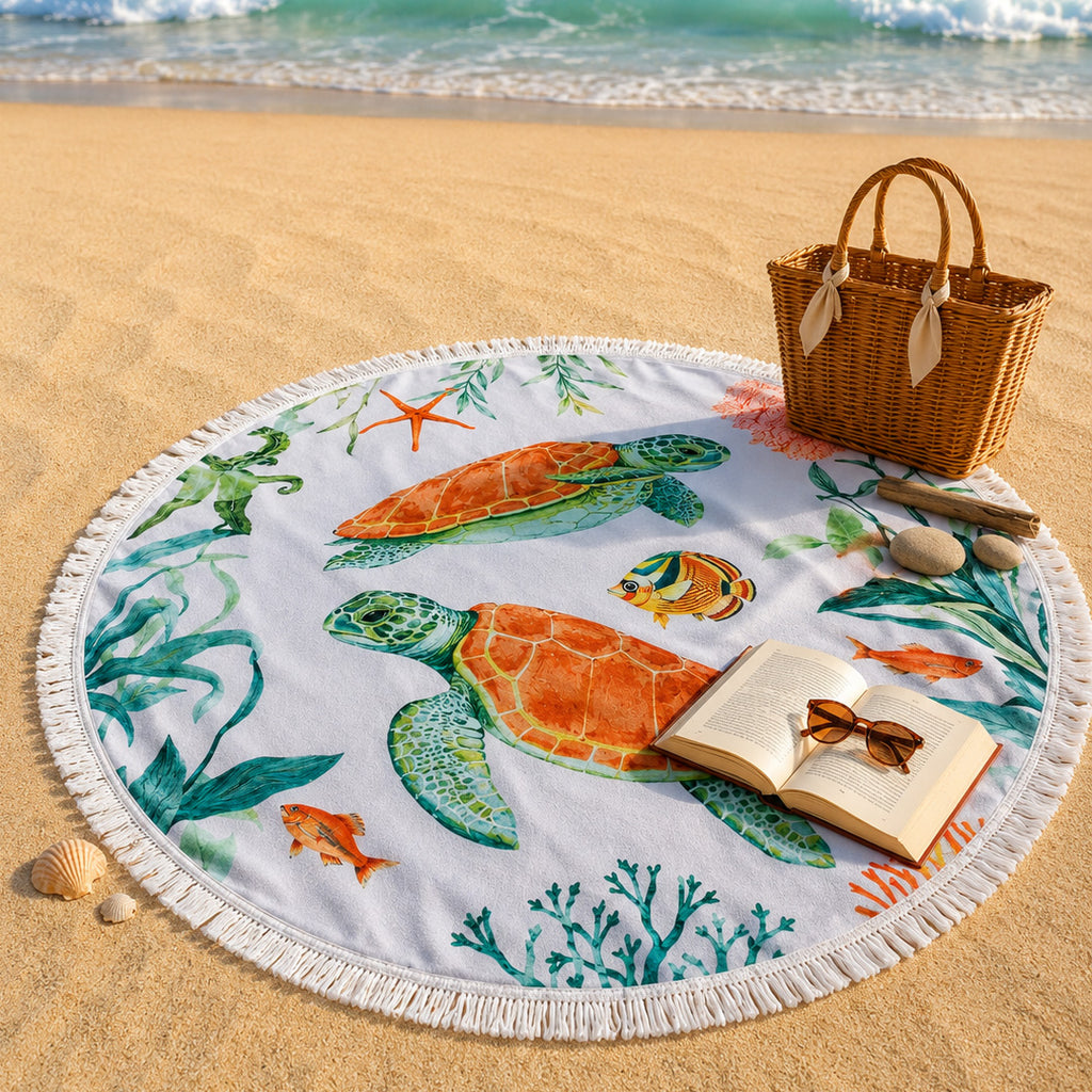 Orange Sea Turtle Beach Blanket