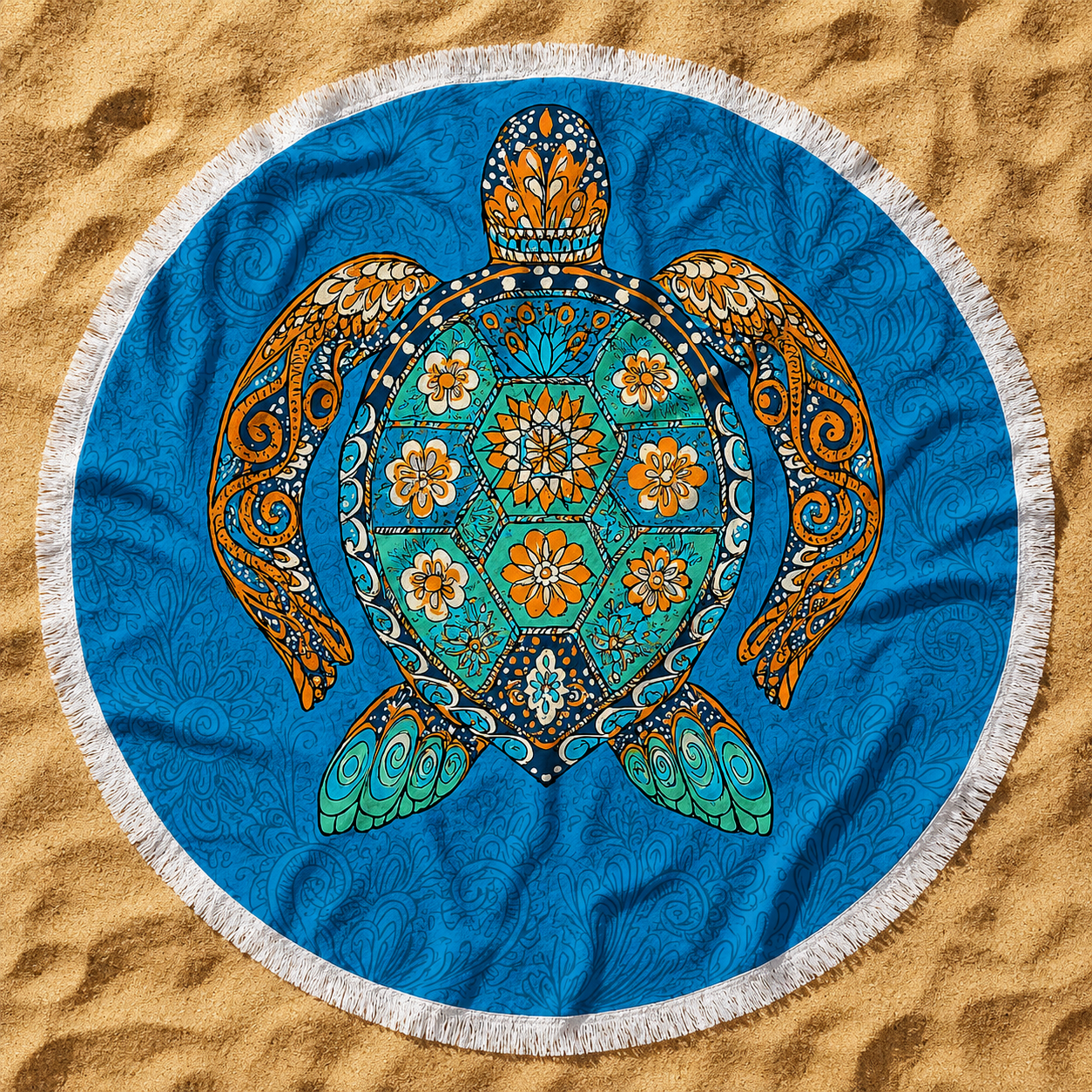 The Floral Sea Turtle Beach Blanket