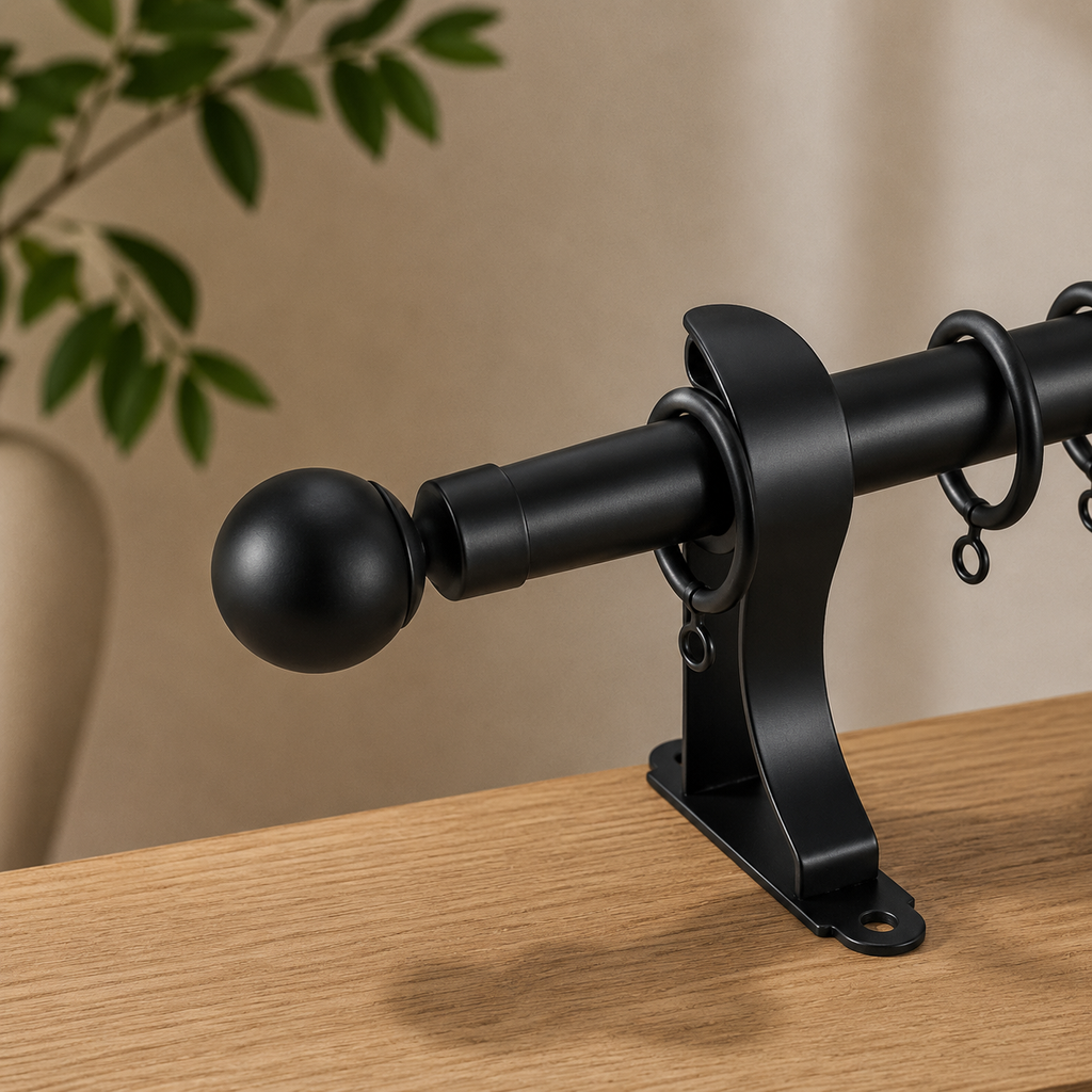 Silver Ball Single Curtain Rod Set