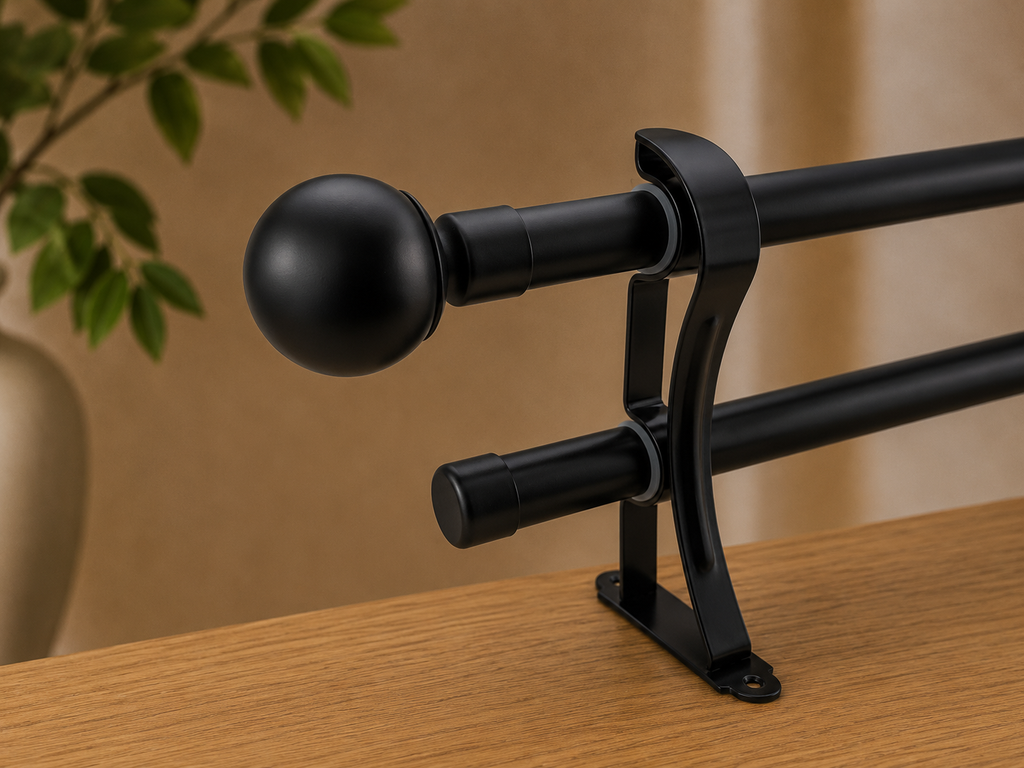 Silver Ball Double Curtain Rod Set