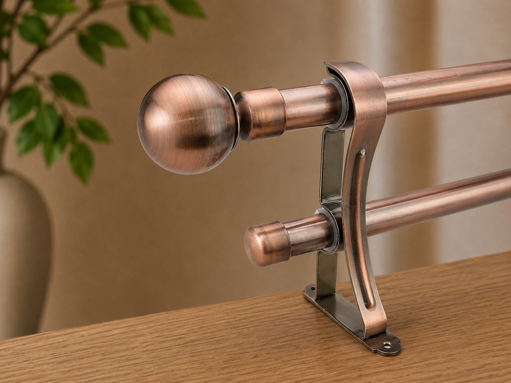 Silver Ball Double Curtain Rod Set