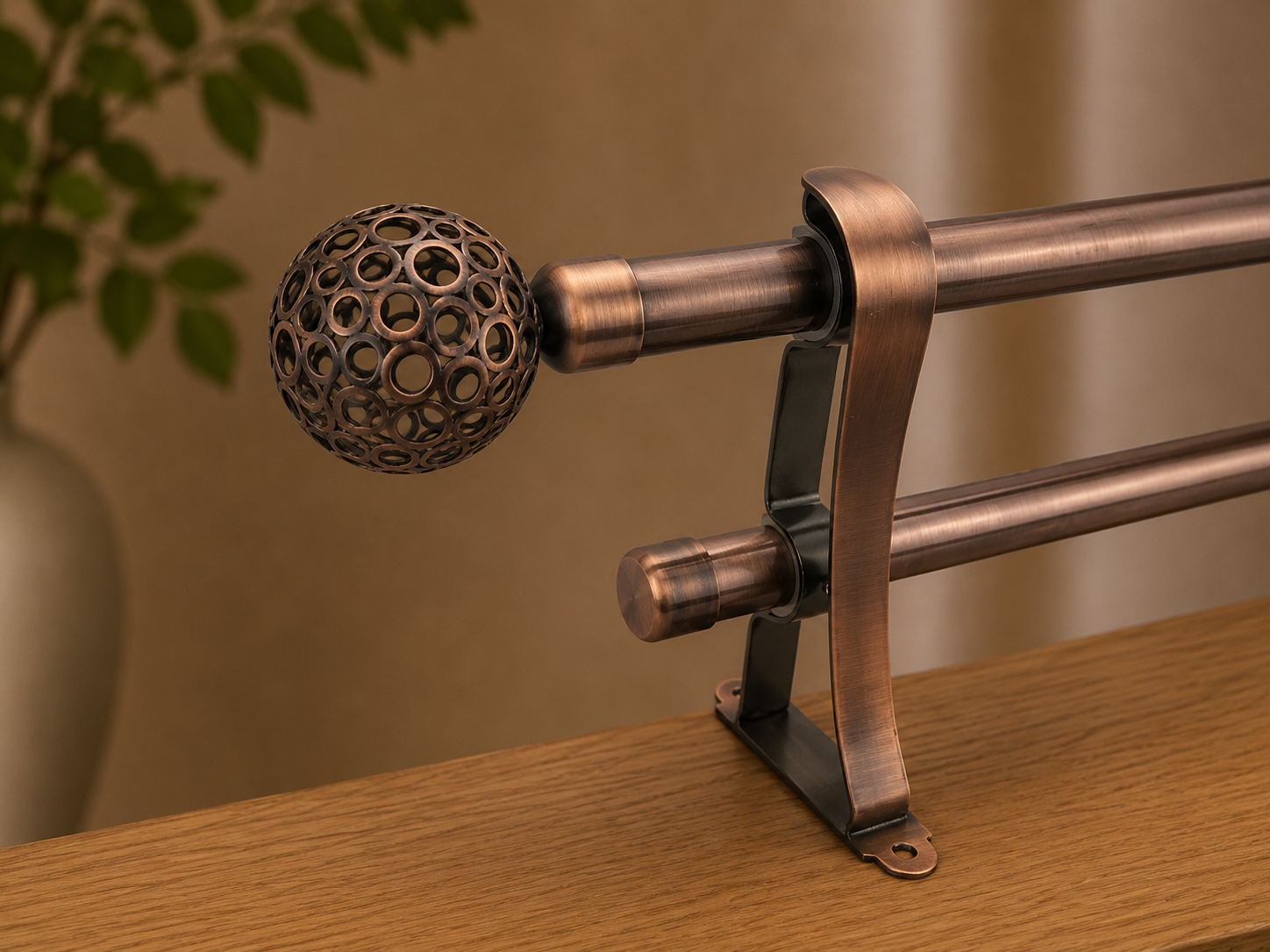 Silver Elegant Double Curtain Rod Set