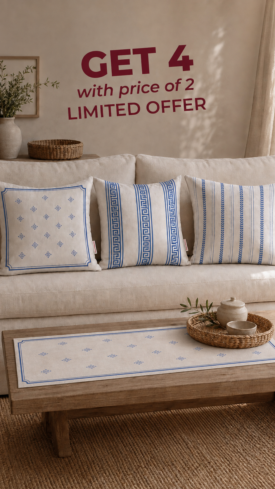 Blue & White Living Room Set – 4-Piece Bundle