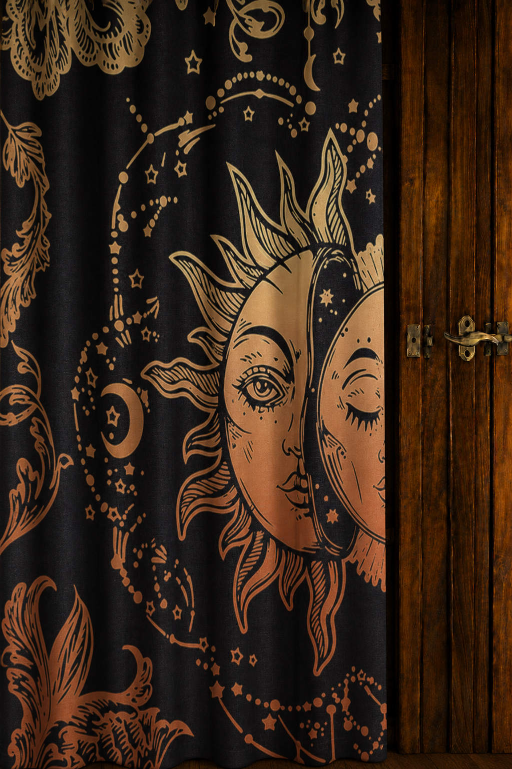 Mystical Celestial Sun & Moon Curtain – Gold & Amber