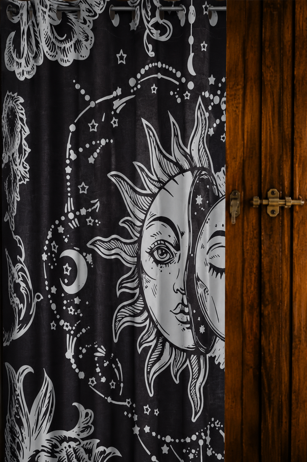 Celestial Sun & Moon Gothic Curtain – Monochrome