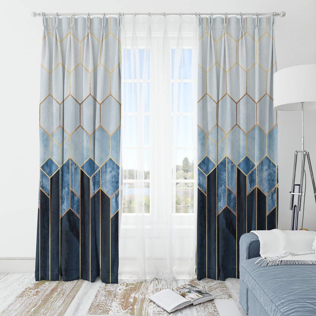 Midnight Sapphire Geometric Curtain