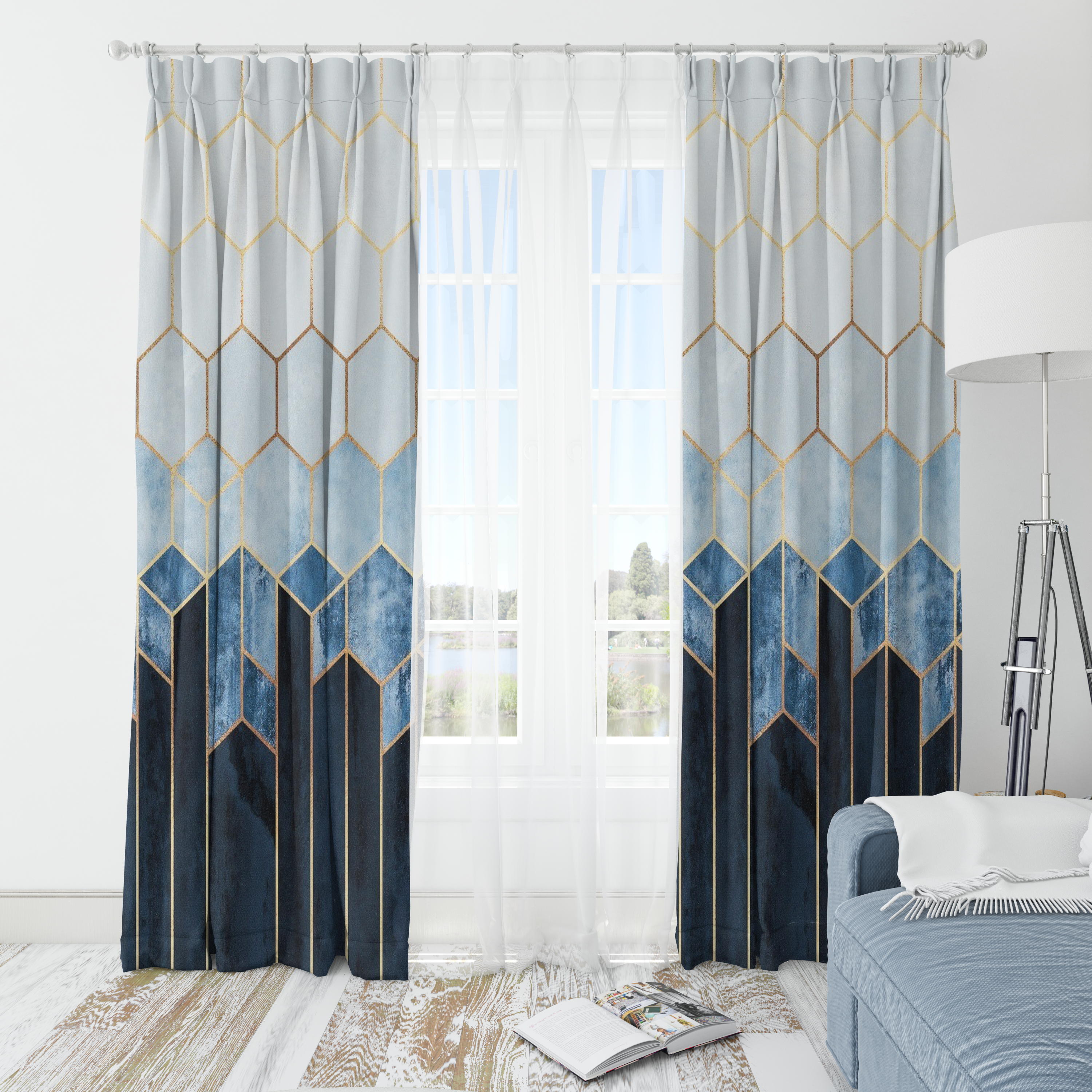 Midnight Sapphire Geometric Curtain