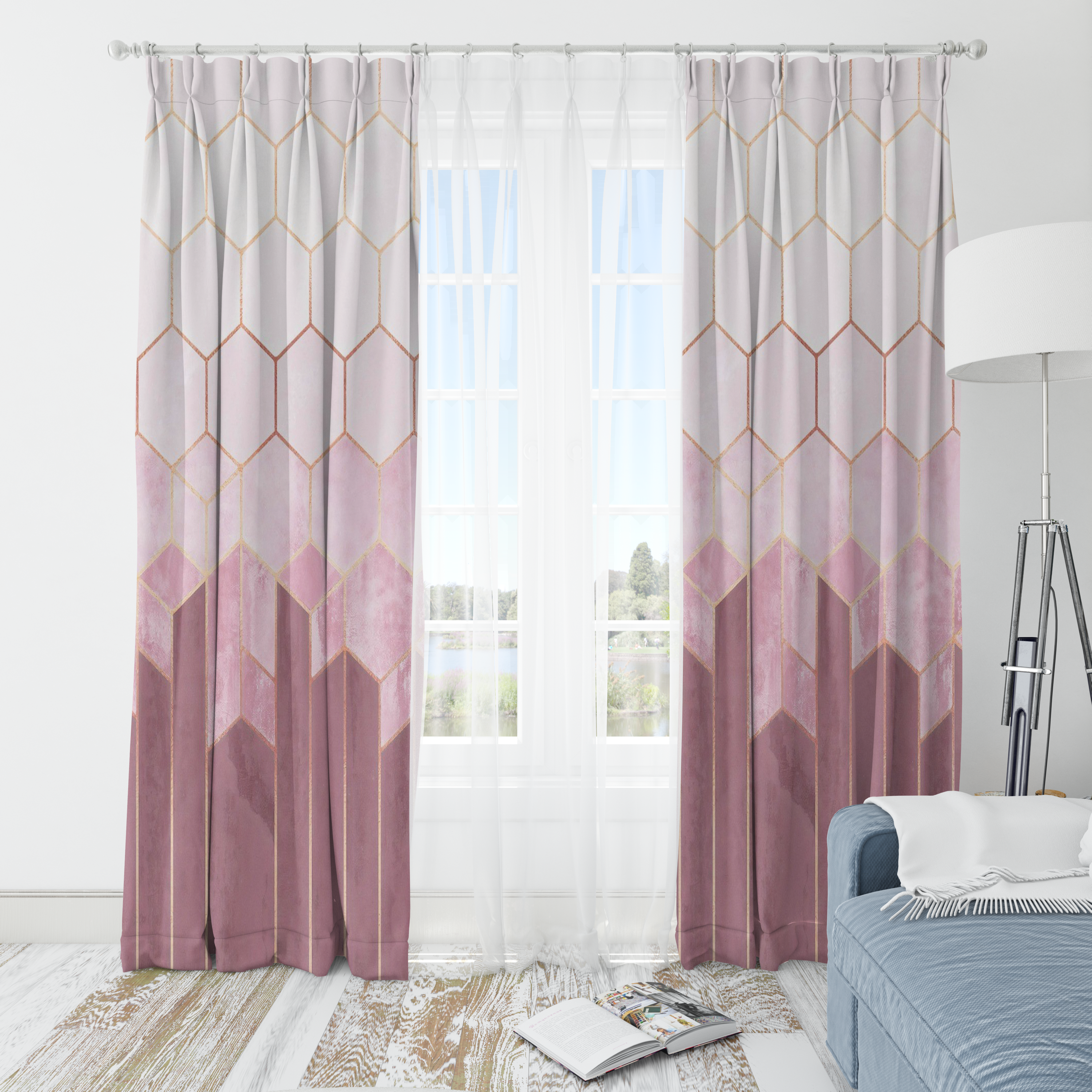 Desert Rose & Blush Geometric Curtain