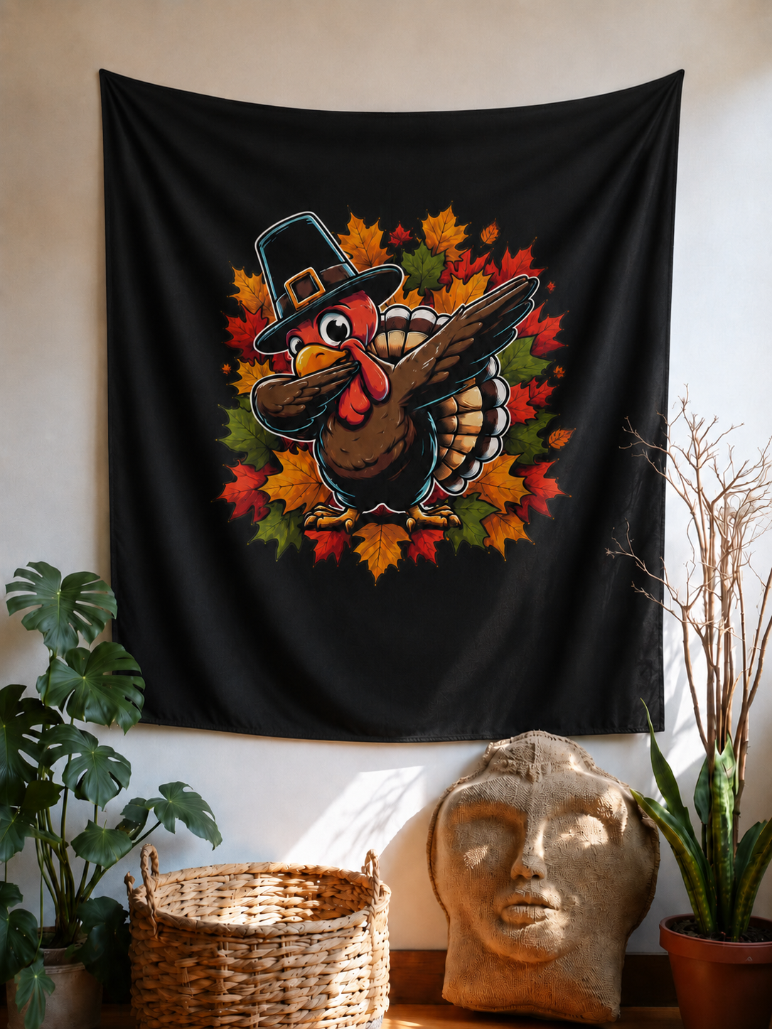 Festive Dabbing Turkey Tapestry