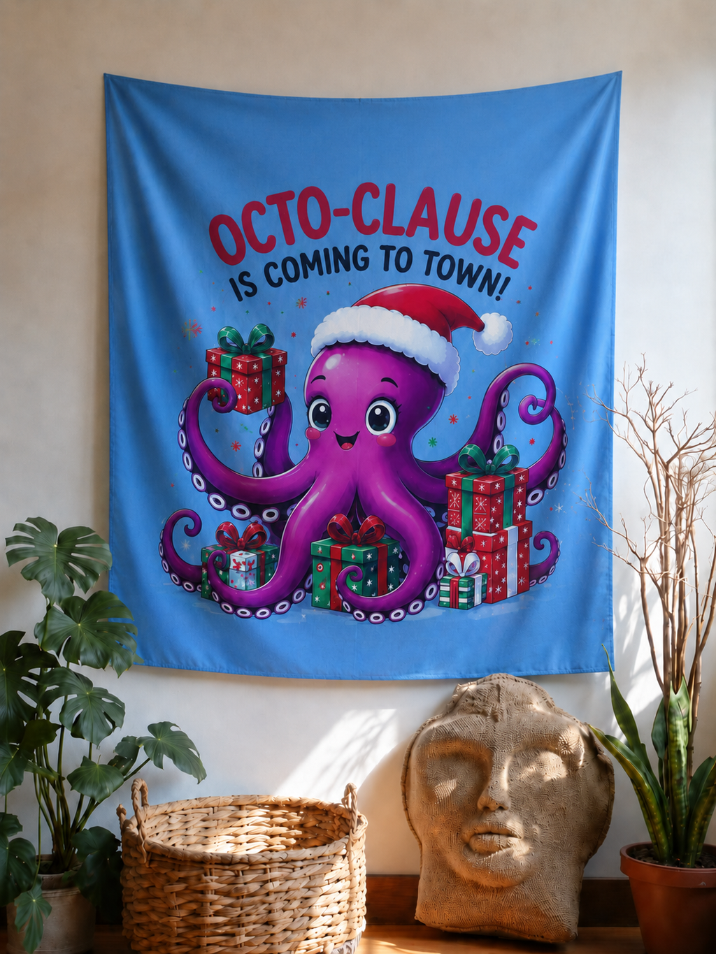 Festive Octo-Clause Holiday Tapestry