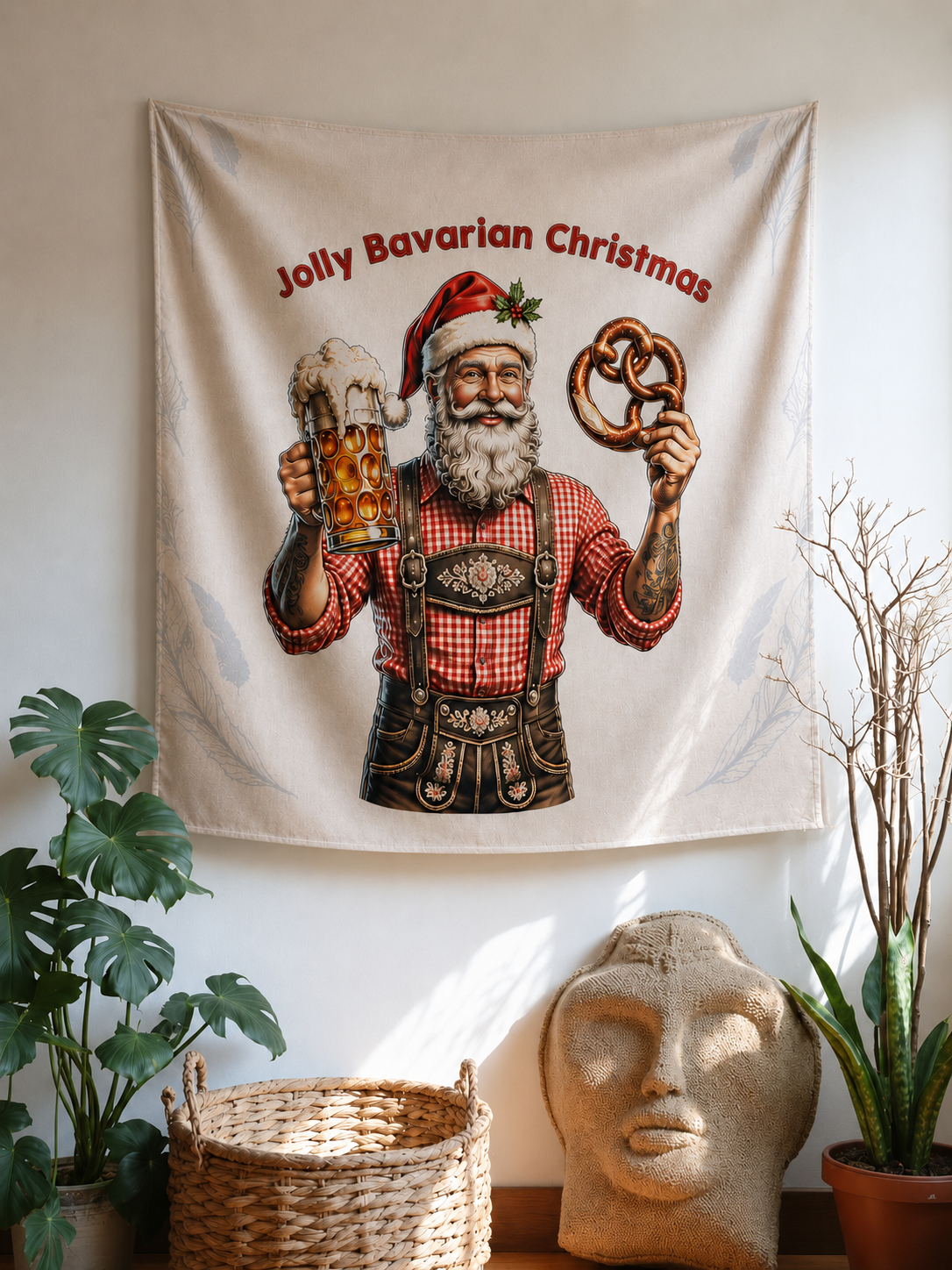 Jolly Bavarian Santa Festive Holiday Tapestry