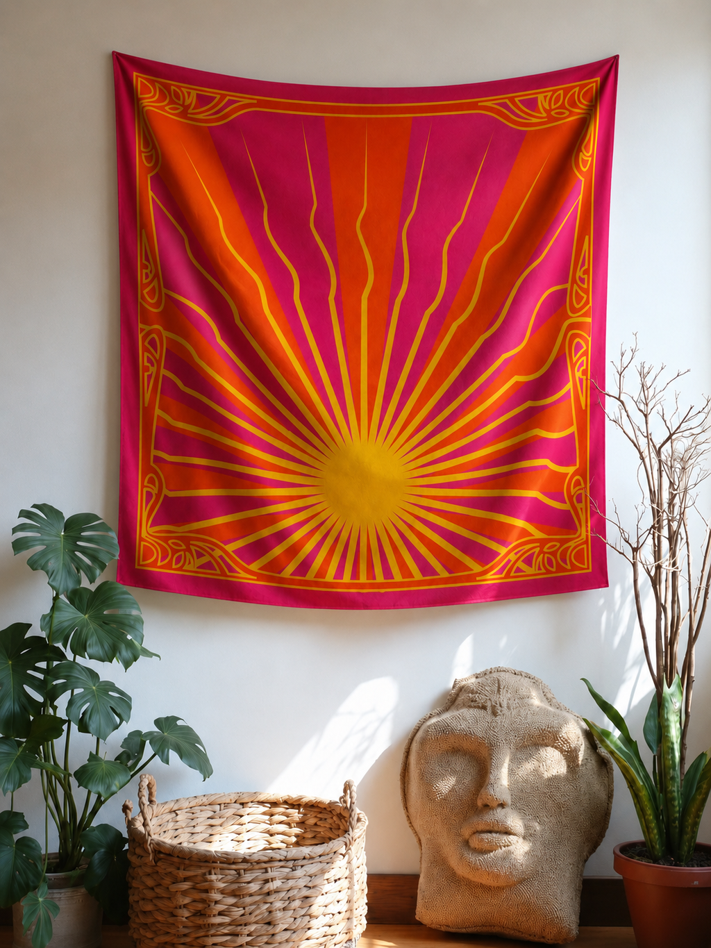 Retro Psychedelic Sunburst Wall Tapestry