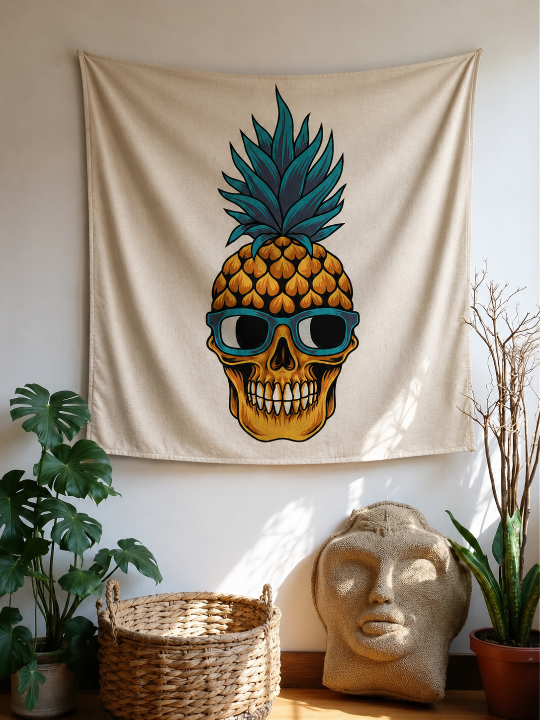 Edgy Pineapple Skull Wall Tapestry