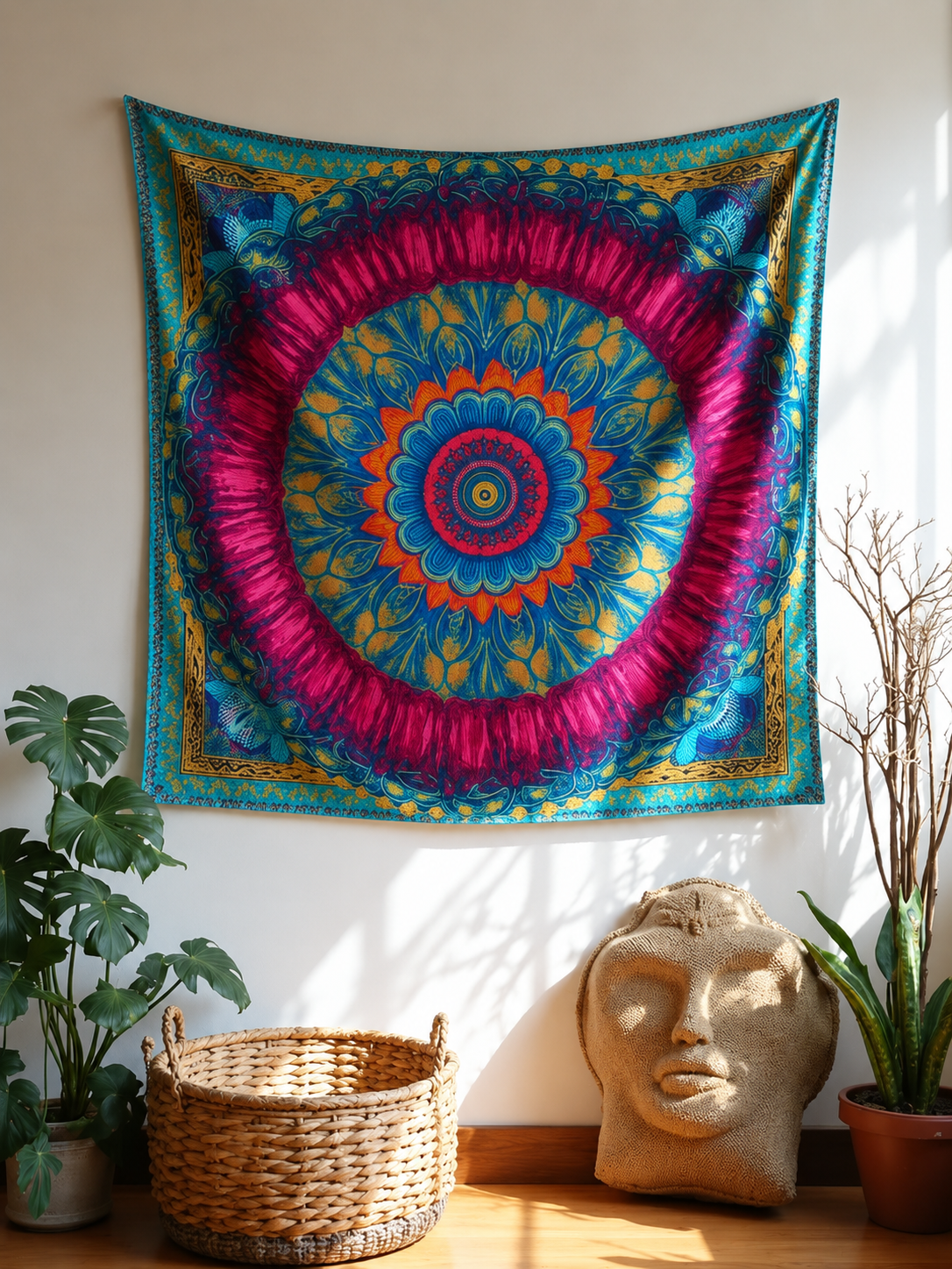 Psychedelic Jewel-Tone Mandala Tapestry