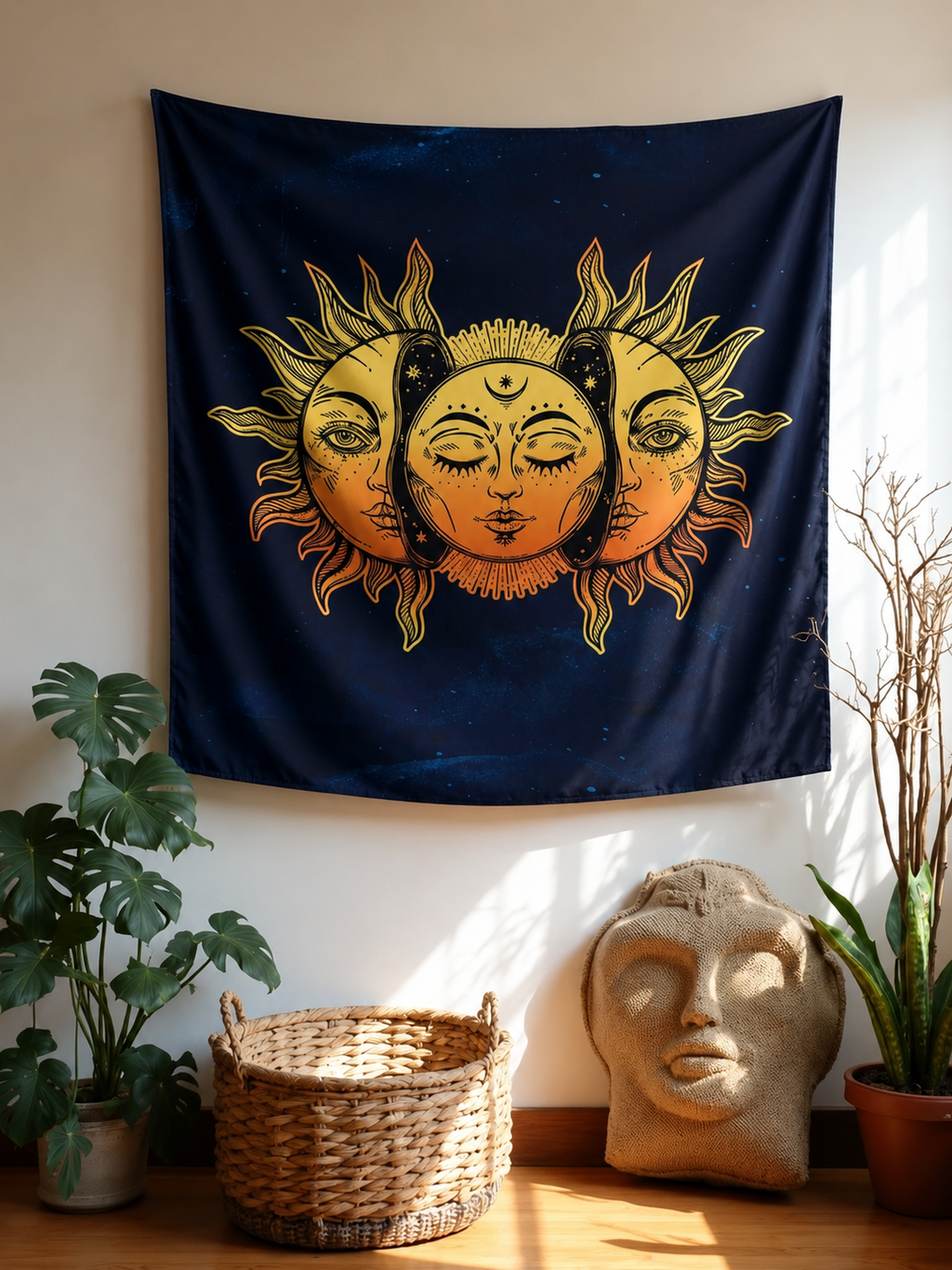 Mystical Gold Triple Sun Tapestry
