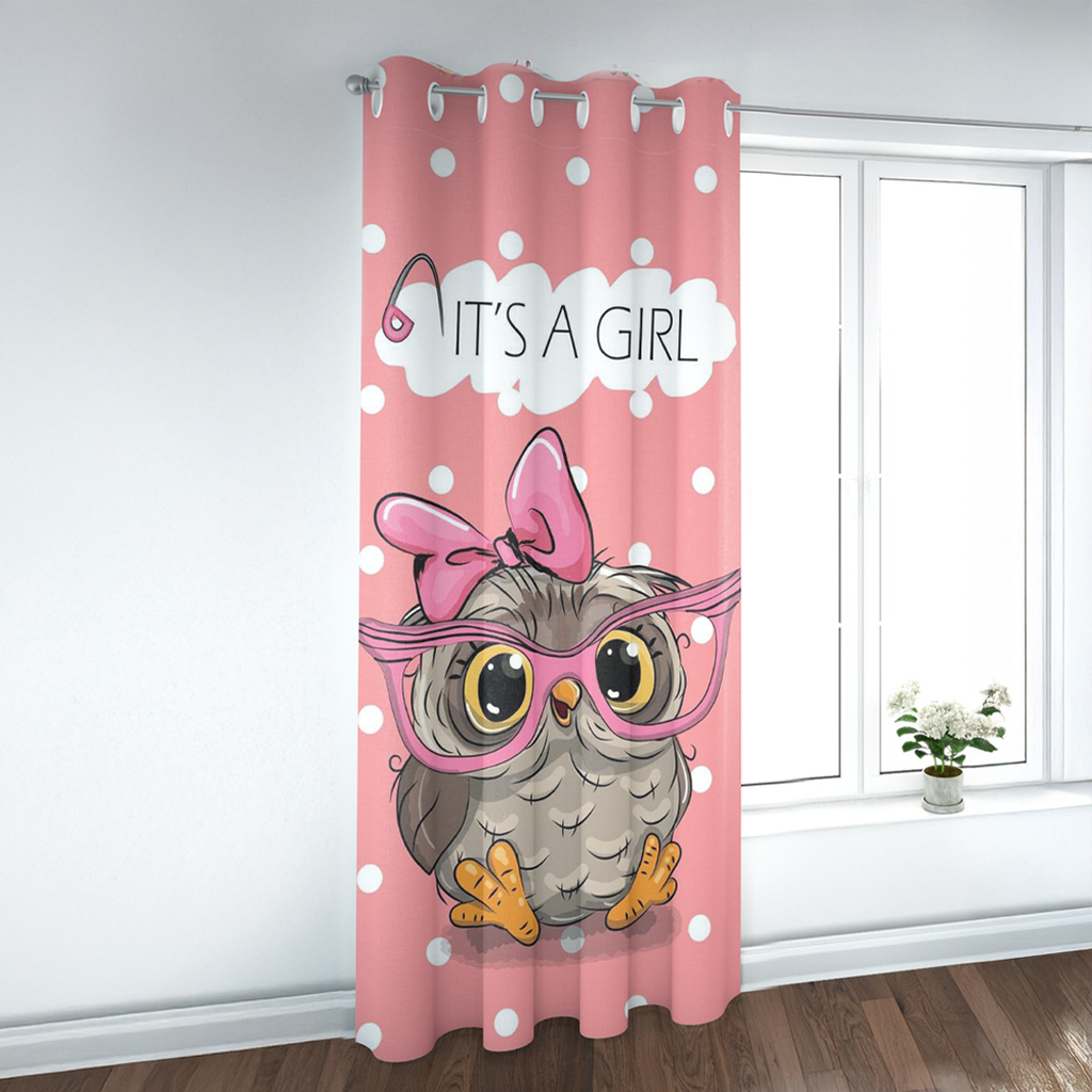 Pastel Pink & Blue Twin Owls Curtain