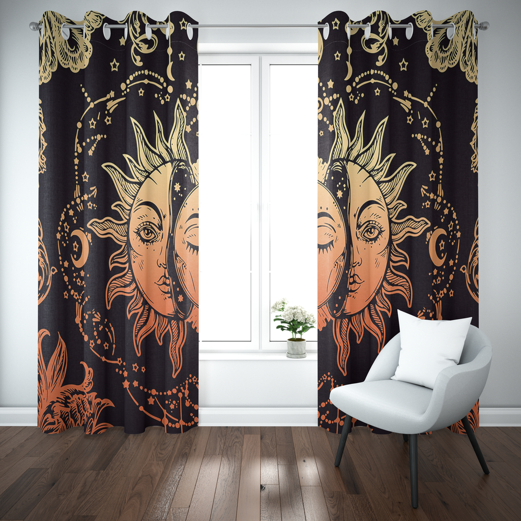 Mystical Celestial Sun & Moon Curtain – Gold & Amber