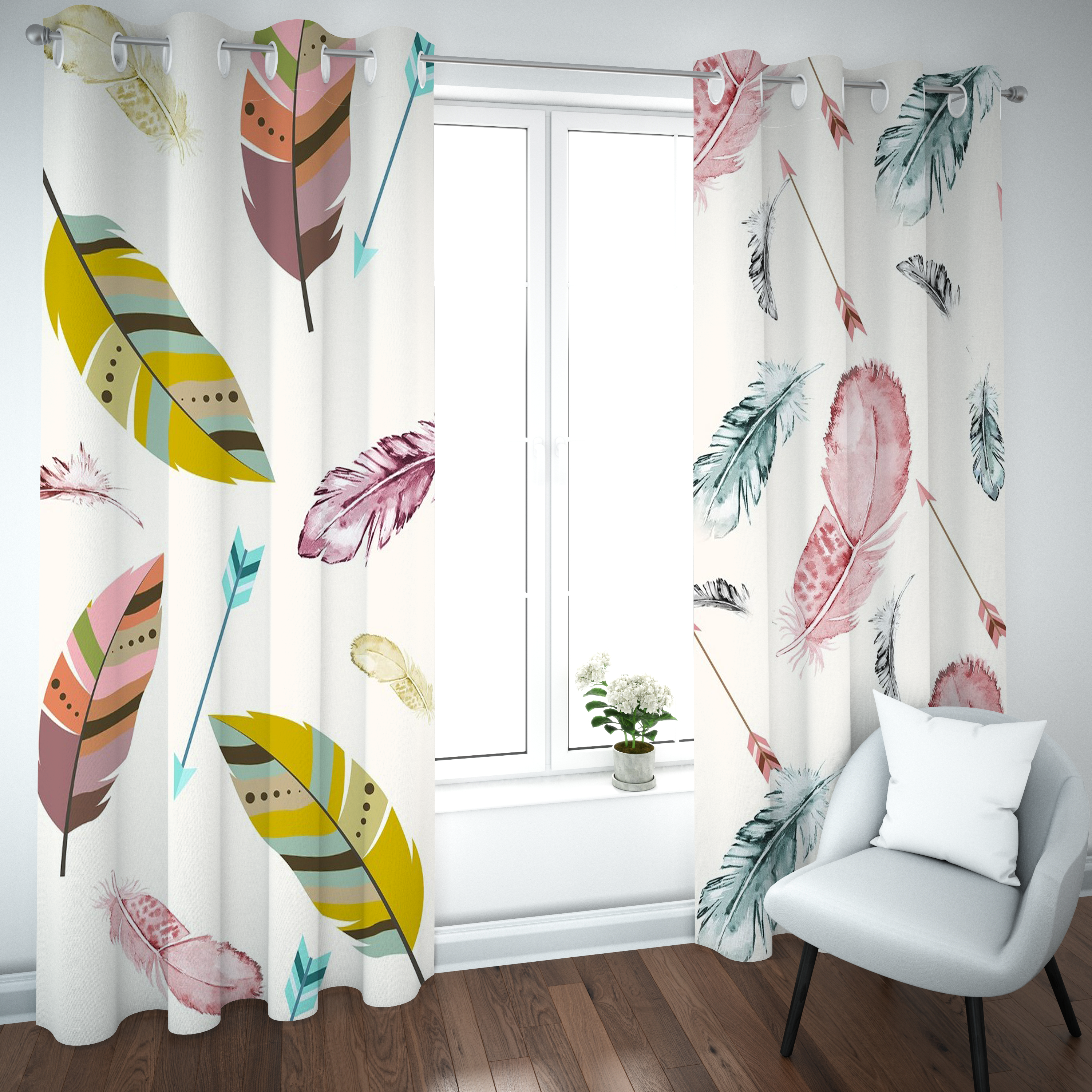 Painted Plumes & Arrows Bohemian Curtain