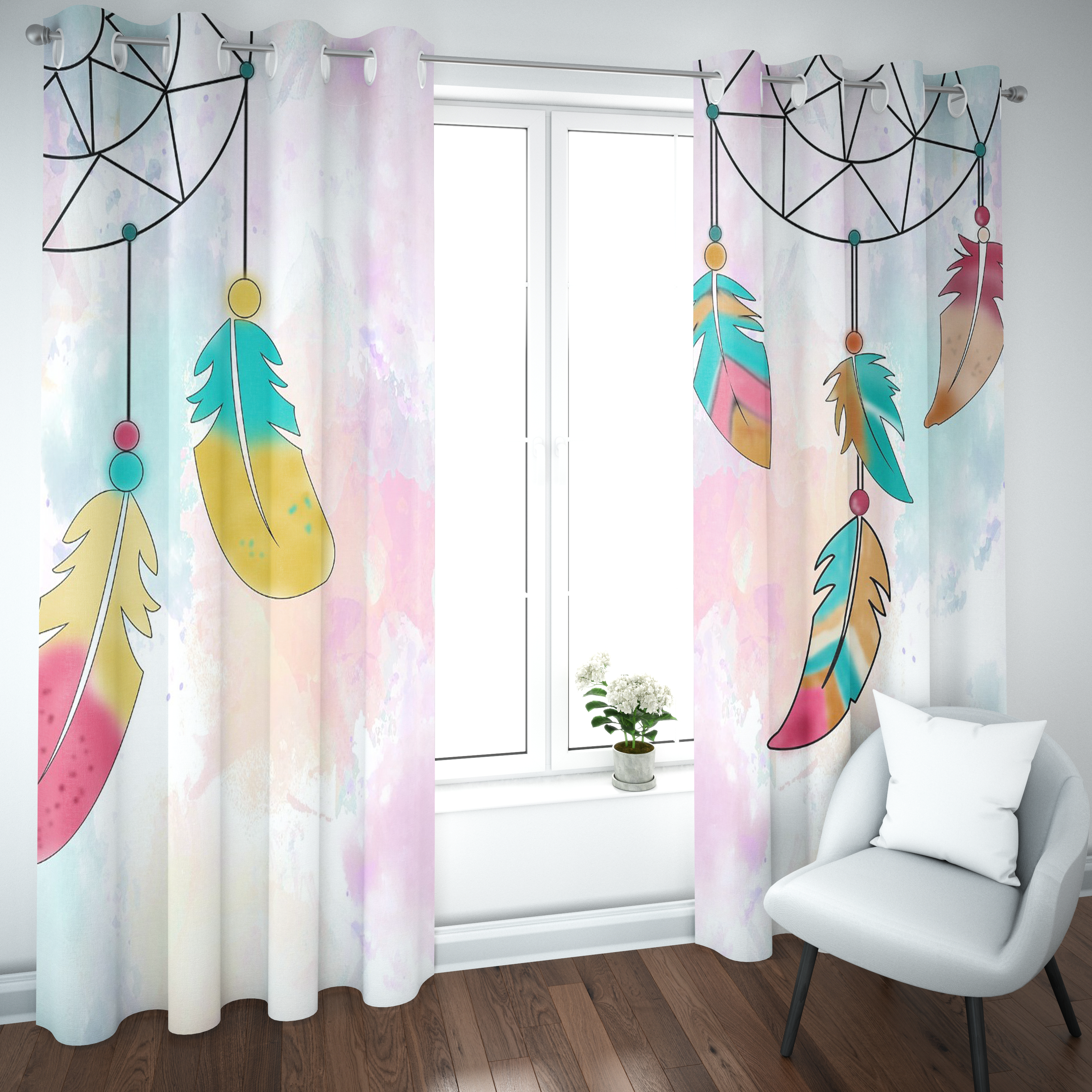 Watercolor Dreamer Dreamcatcher Curtain