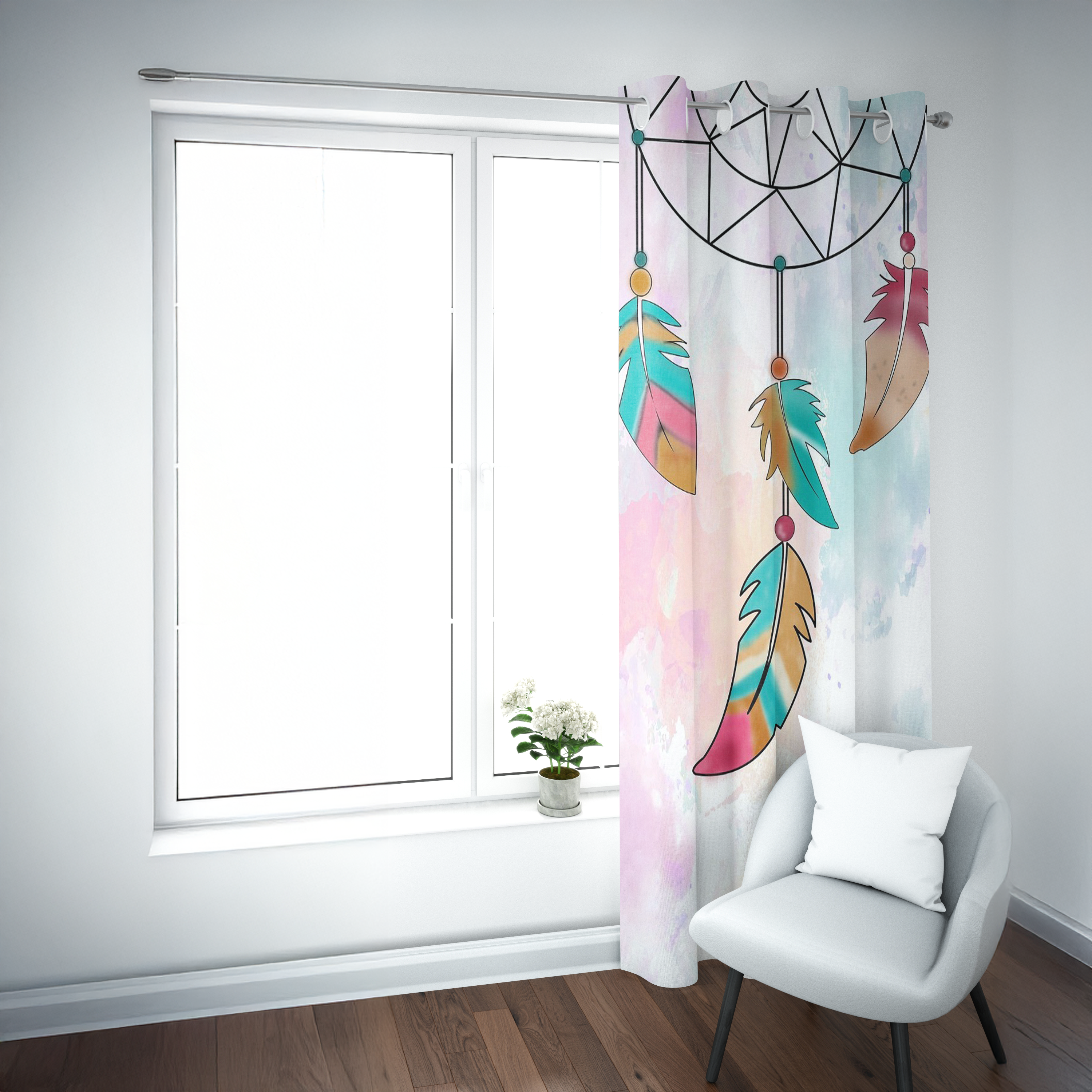 Watercolor Dreamer Dreamcatcher Curtain