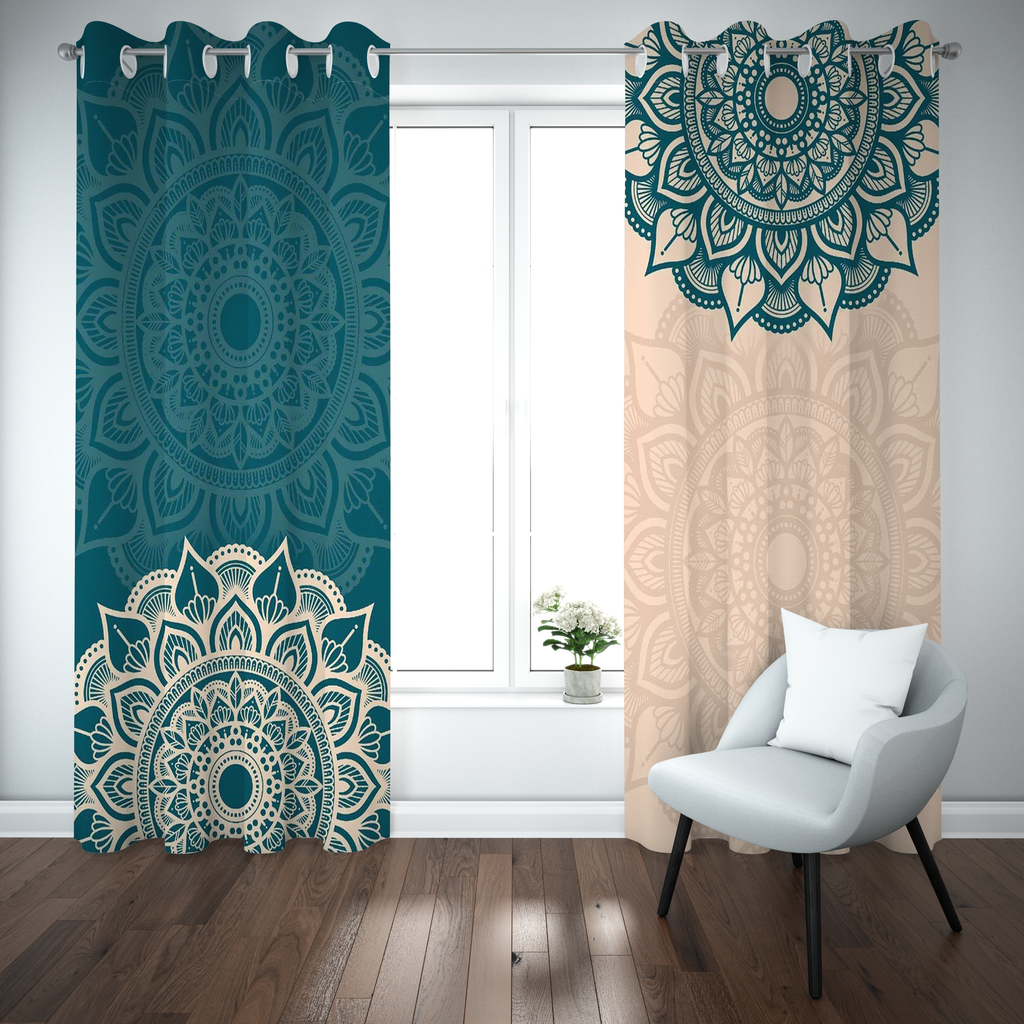 Dual Harmony Mandala Curtain – Teal & Sandy Gold