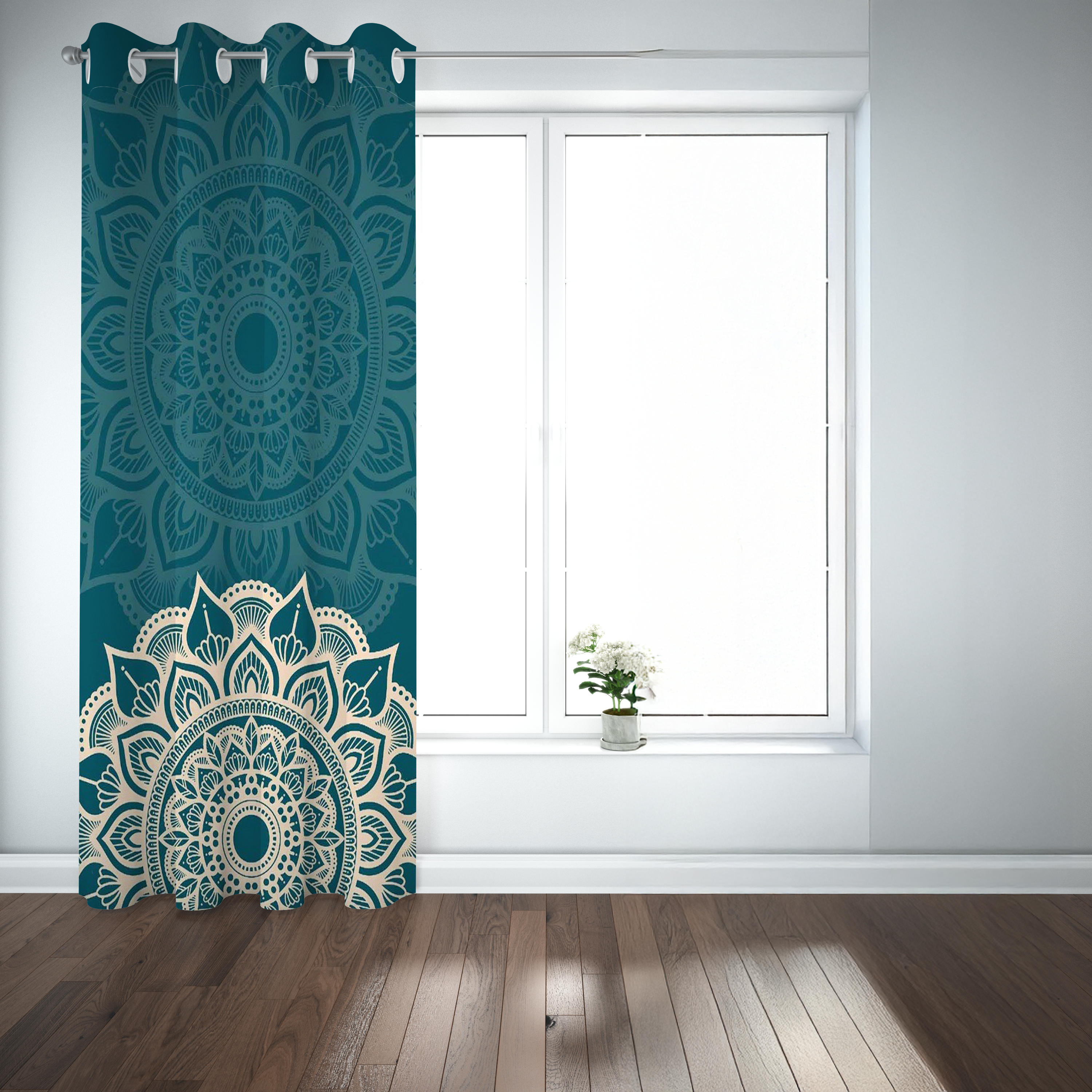Dual Harmony Mandala Curtain – Teal & Sandy Gold