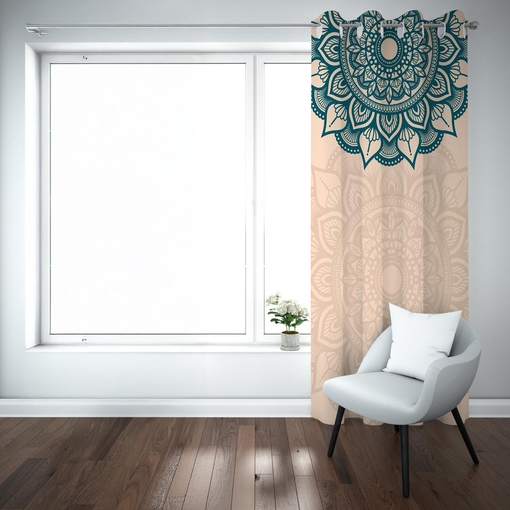 Dual Harmony Mandala Curtain – Teal & Sandy Gold