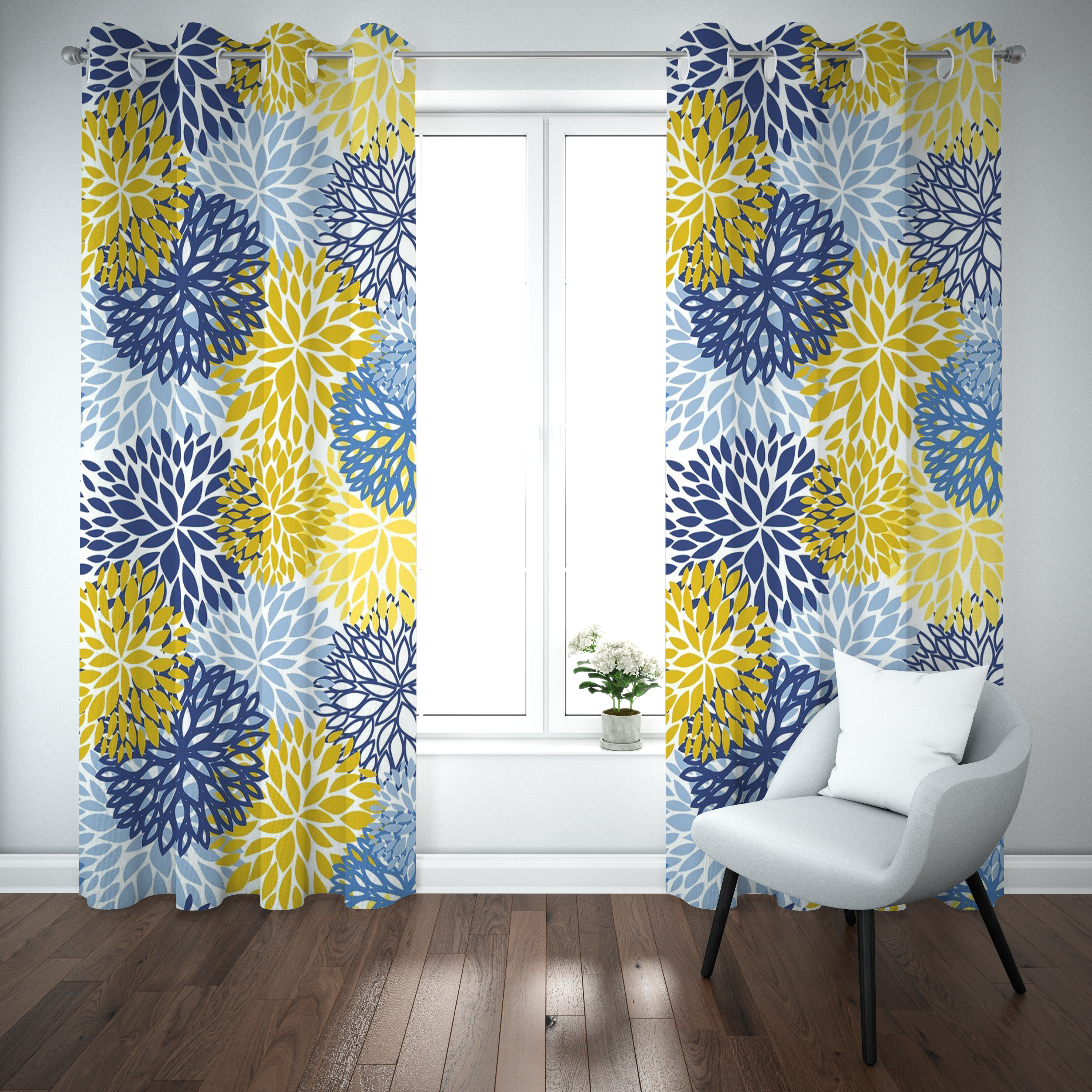 Citron & Sapphire Bloom Curtain
