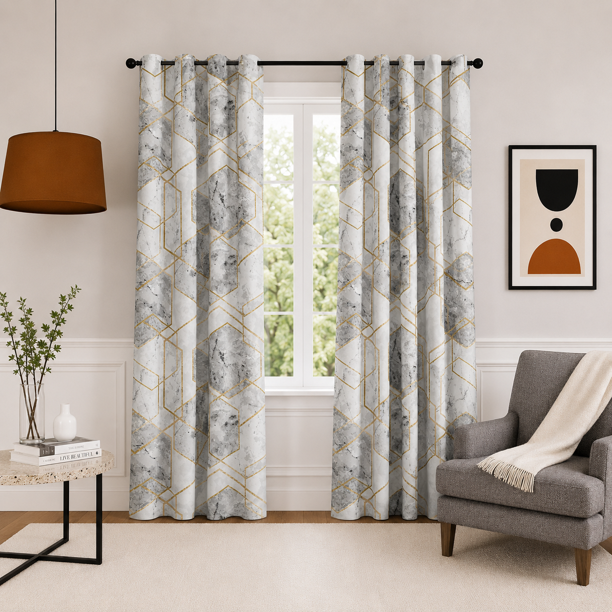 The Statuario Geometric Luxe Drapes