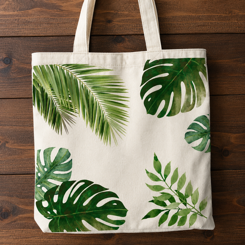Botanical Monstera & Palm Leaves Canvas Tote Bag