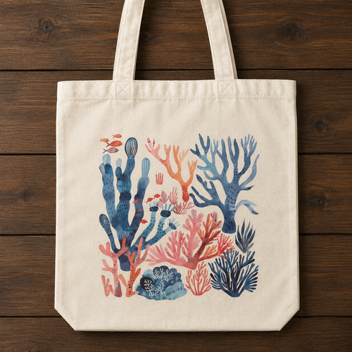 Coral Reef Marine Life Watercolor Tote Bag
