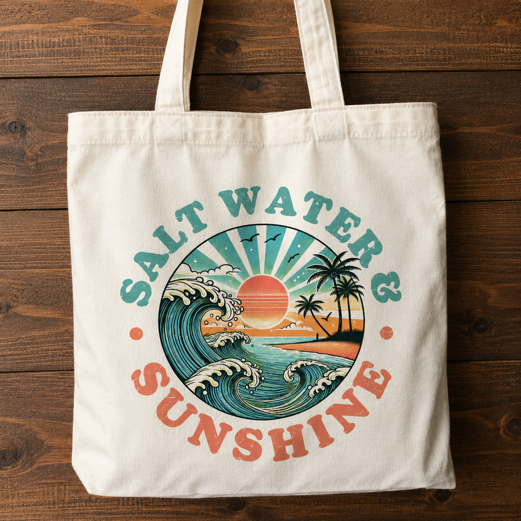 Retro Salt Water & Sunshine Wave Tote Bag
