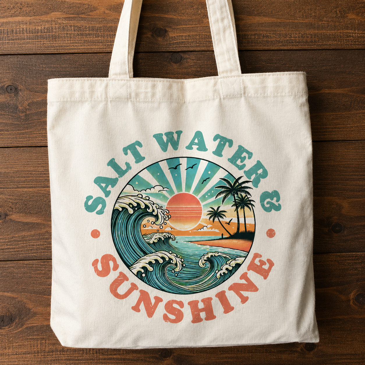 Retro Salt Water & Sunshine Wave Tote Bag